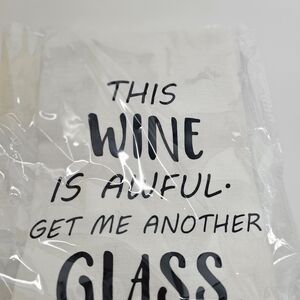 Wine Kitchen Towel with Black Text NEW